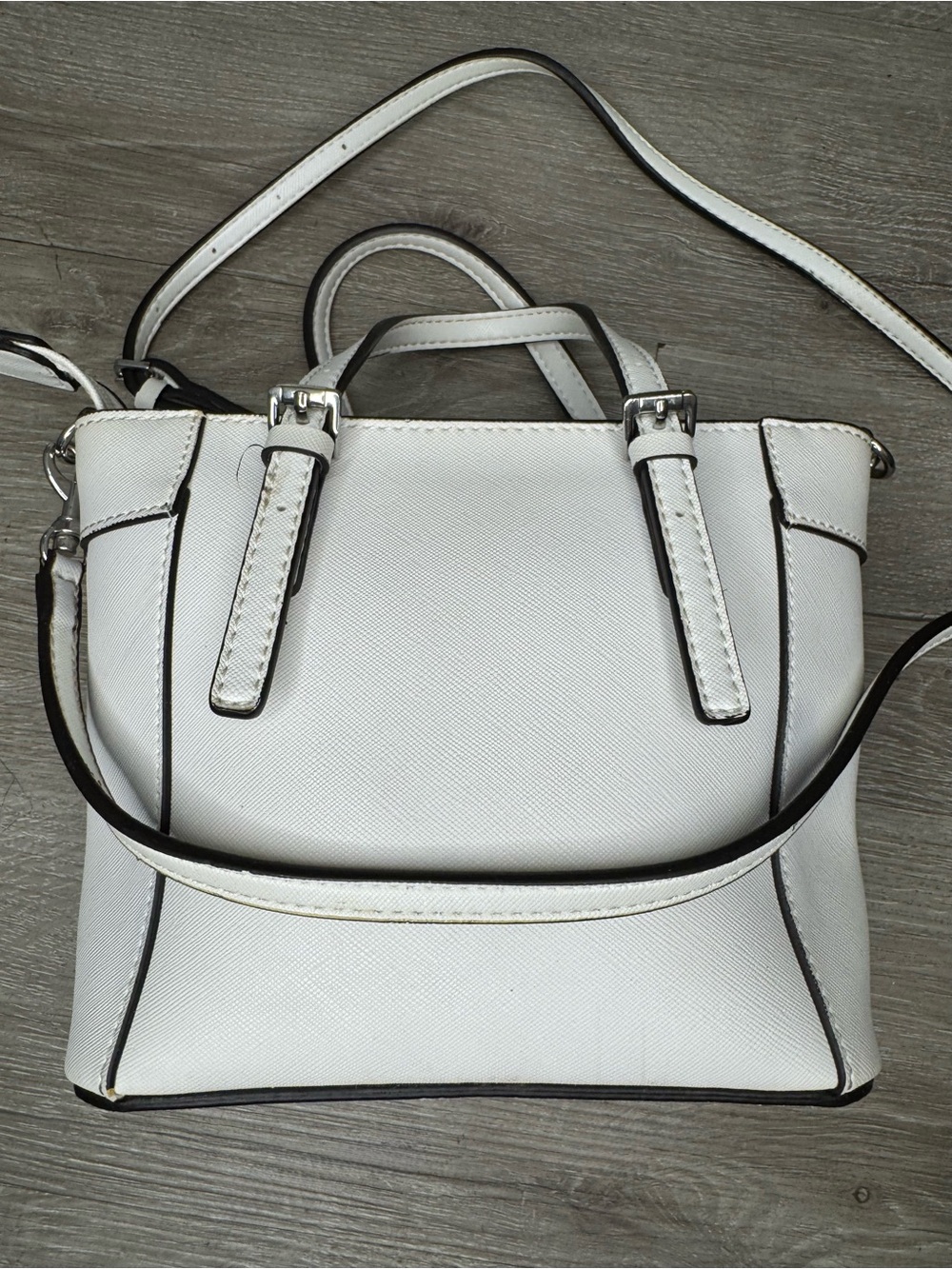 GUESS White Crossbody Satchel with Silver-Tone Logo Charm - Picture 5 of 10